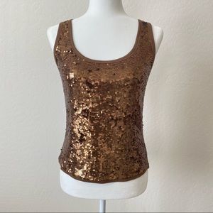 PAROSH Sequin Ribbed Tank Handmade Brown Large